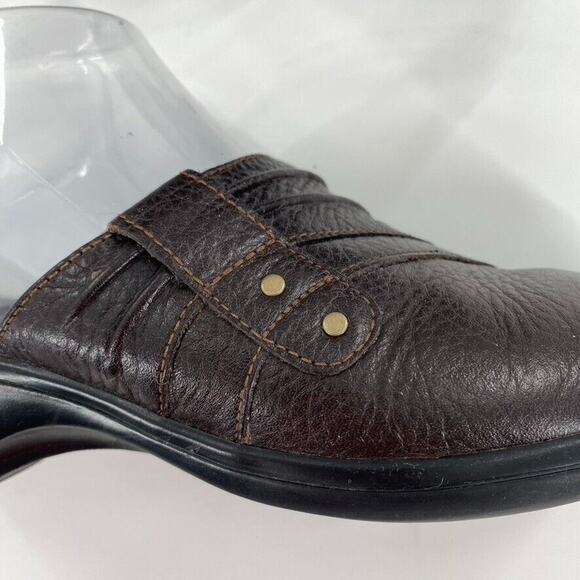 Clarks Womens‎ Casual Mules Clogs Slip On Sz 8M Brown Leather Ruched Detail - Picture 6 of 10